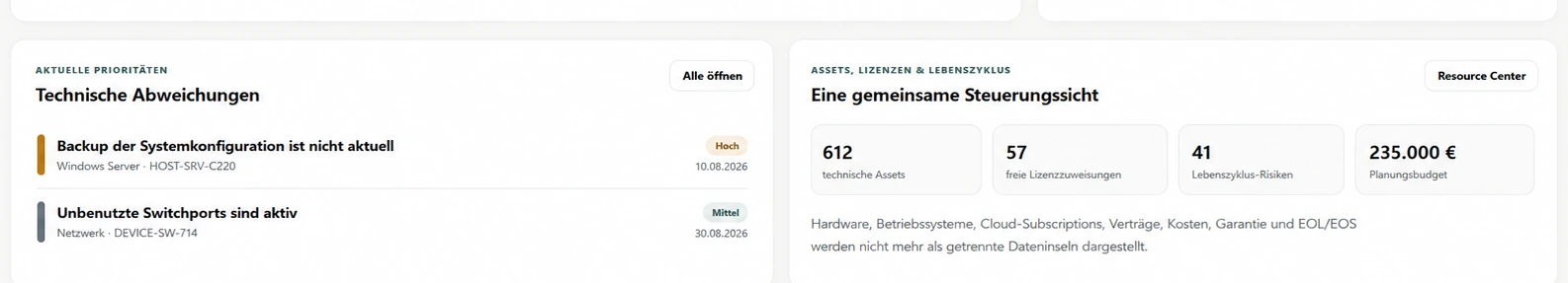Nimbus Detailansicht mit technischen Abweichungen und Steuerungssicht